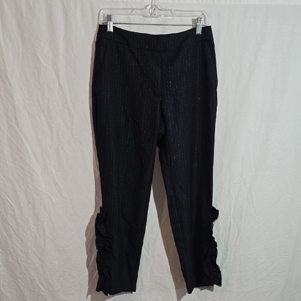 H&M Black Pinstripe Ruffle Hem Pants
